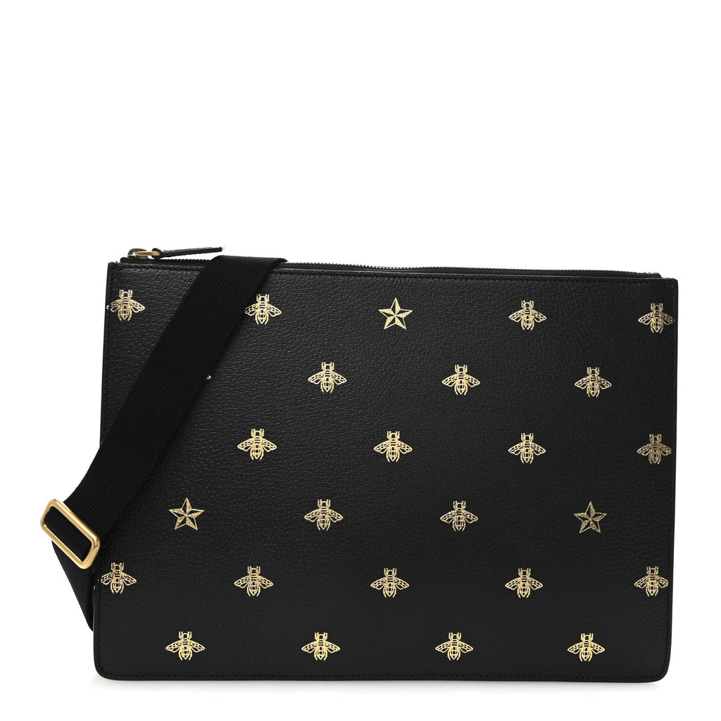 Grained Calfskin Bee Star Messenger Black