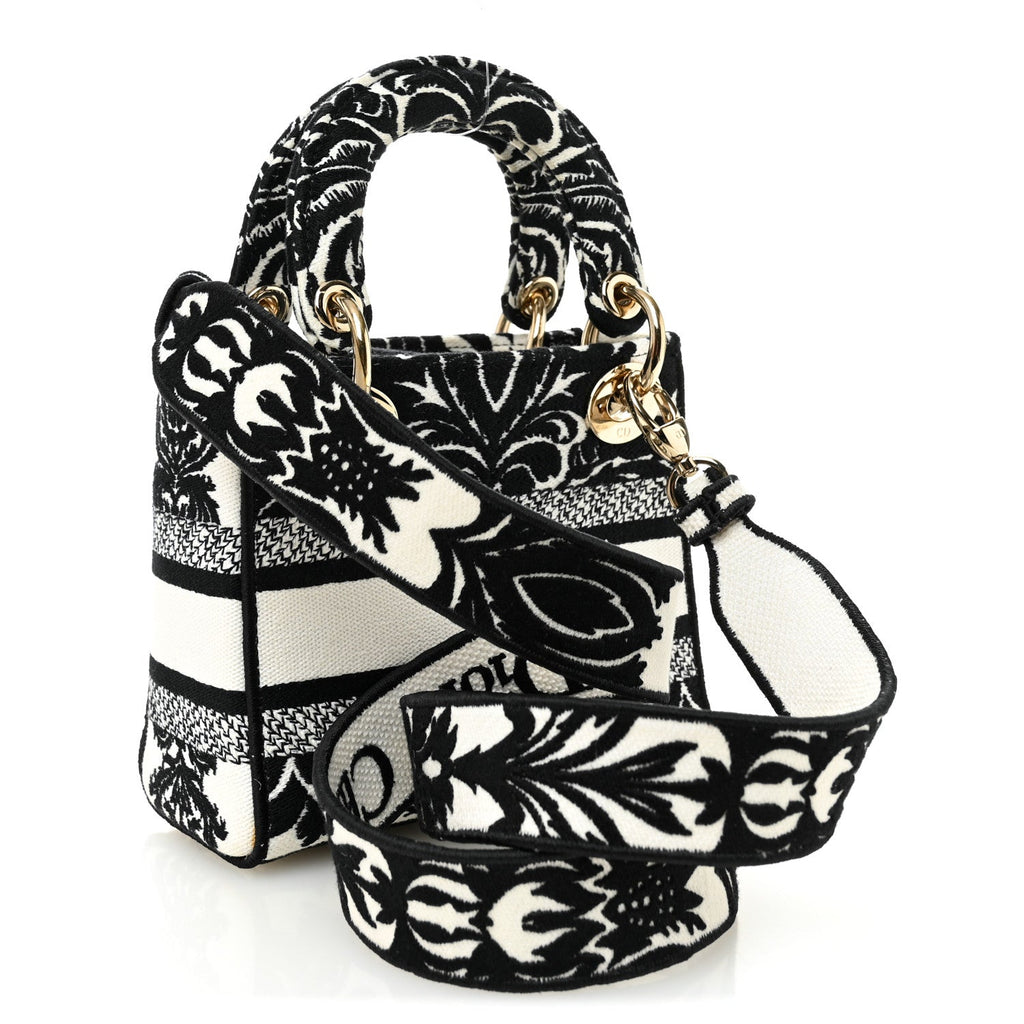 Canvas Petites Fleurs Embroidered Mini Lady D-Lite Black White
