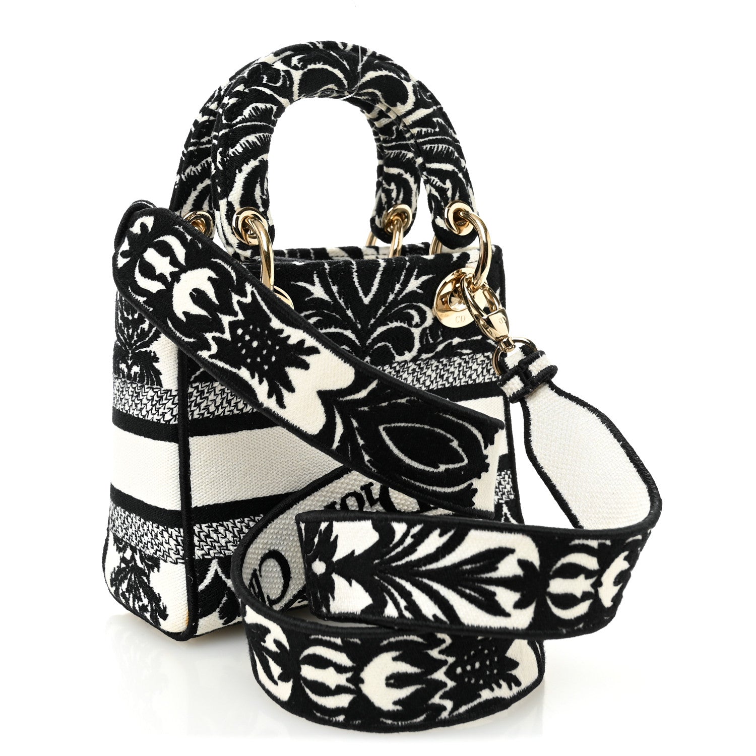 Canvas Petites Fleurs Embroidered Mini Lady D-Lite Black White