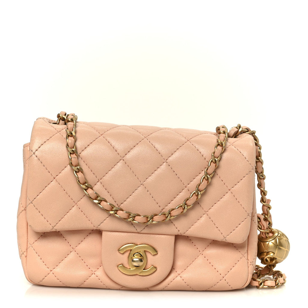 Lambskin Quilted Mini Pearl Crush Flap Light Orange