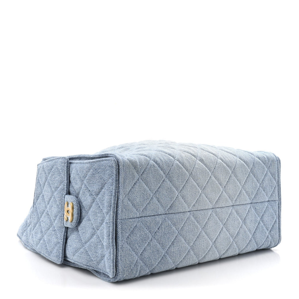 Washed Denim Quilted Medium Chanel 25 Handbag Blue