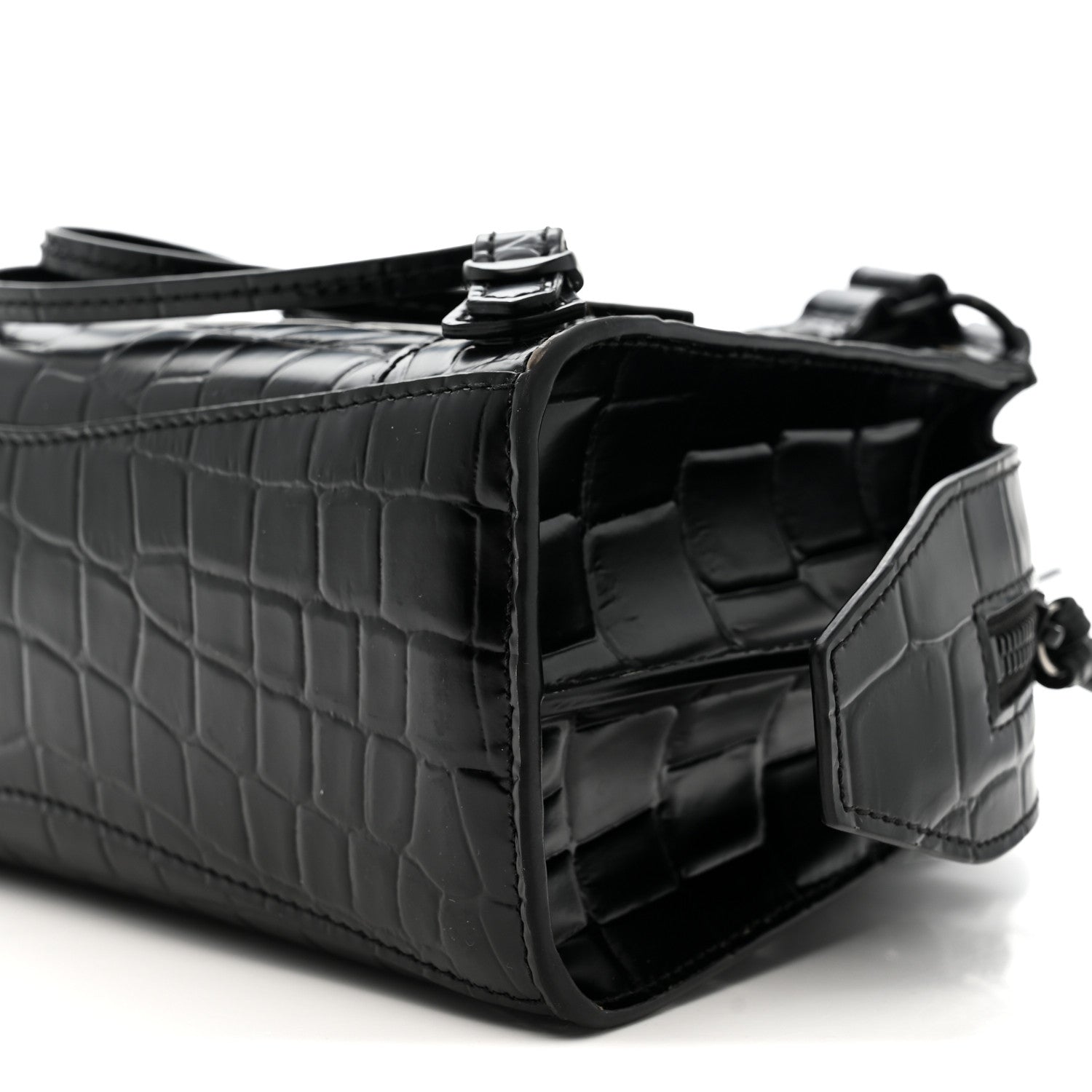 Semi Shiny Calfskin Crocodile Embossed Neo Classic Black Hardware Mini City Black
