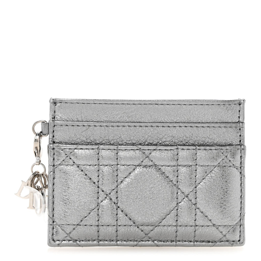 Metallic Calfskin Cannage Lady Dior Freesia  Holder Acciaio Metal