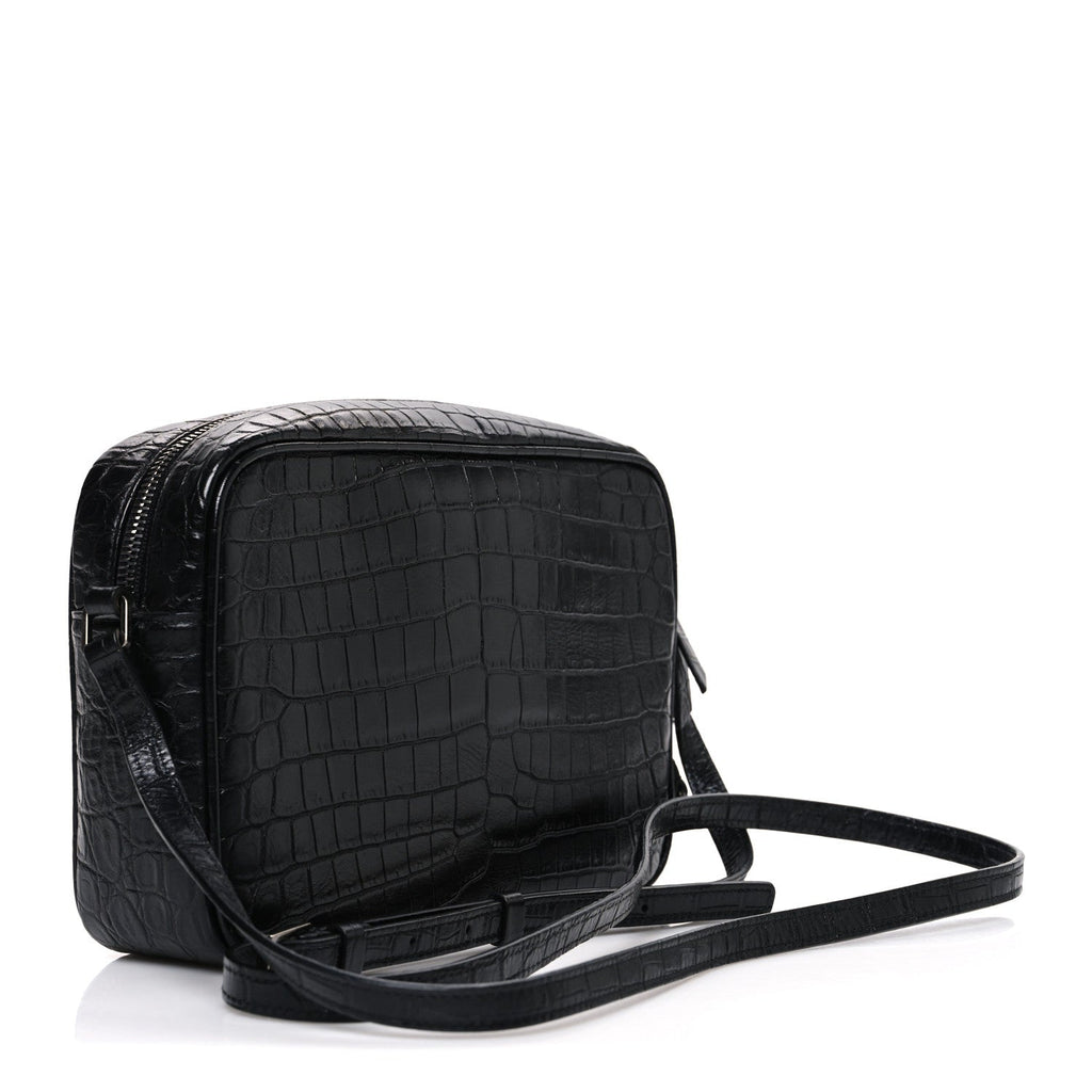 Calfskin Crocodile Embossed Monogram Lou Camera Bag Black