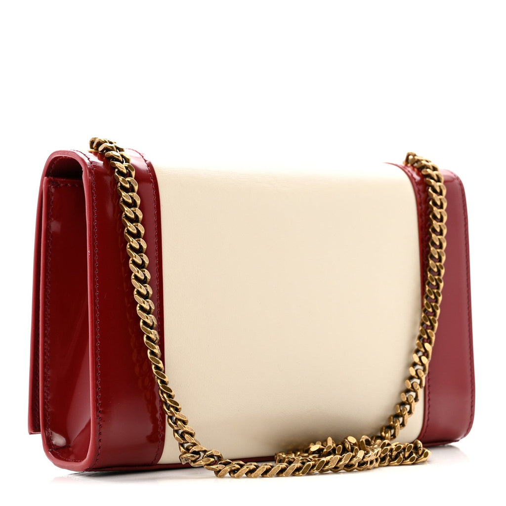Nappa Patent Calfskin Two-Toned Small Monogram Kate Satchel Off White Oxblood Red
