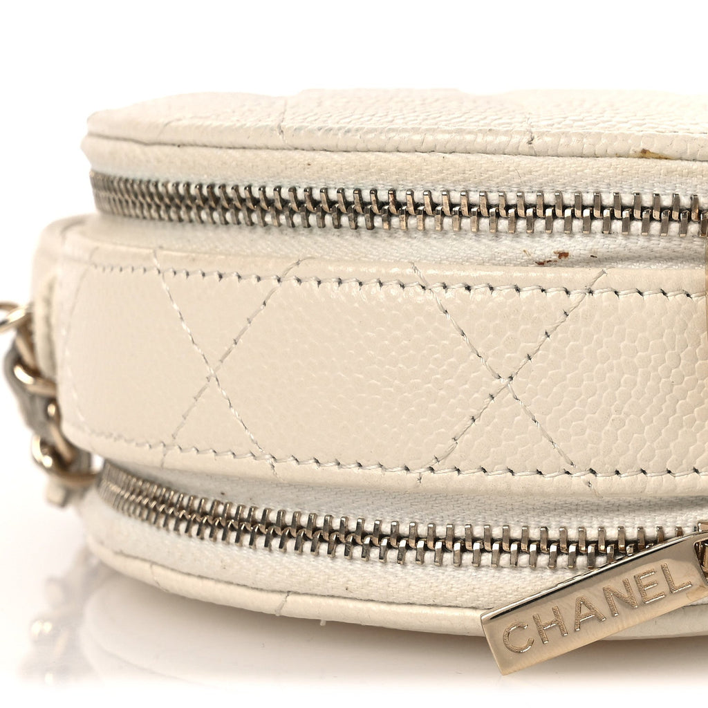 Caviar Quilted Round Handle With Care Vanity With Chain White