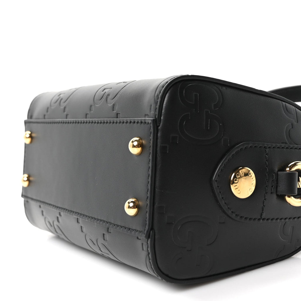 Calfskin Jumbo GG Embossed Super Mini Top Handle Bowler Bag Black
