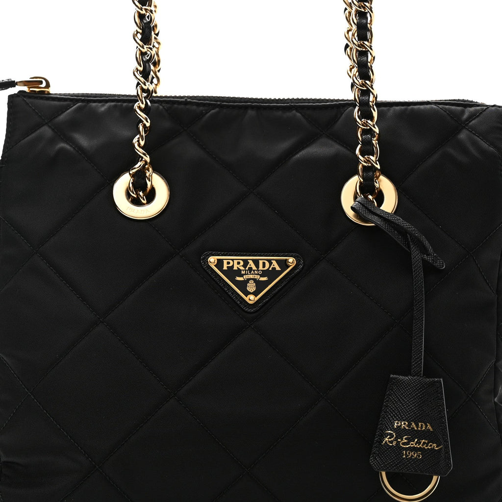 Re-Nylon Impuntu Quilted Re-Edition 1995 Chaine Small Tote Bag Black