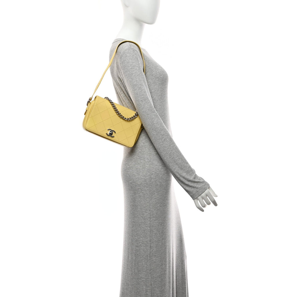 Calfskin Small Stitched Flap Yellow