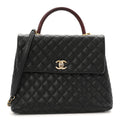 Caviar Lizard Quilted Large Coco Handle Flap Black