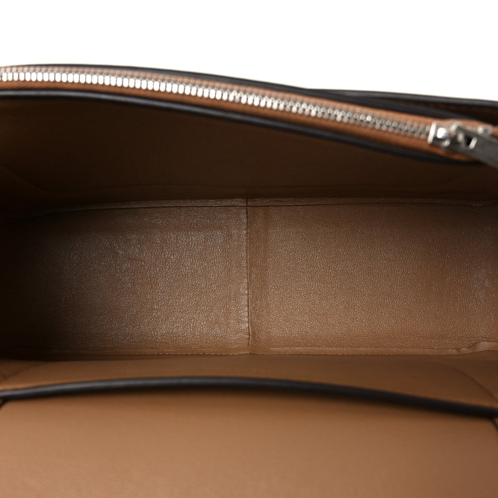 Shiny Smooth Calfskin Medium Frame Shoulder Bag Tan Navy