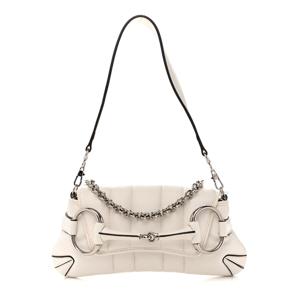 Nappa Vertical Matelasse Small Maxi Horsebit Chain Shoulder Bag Great White
