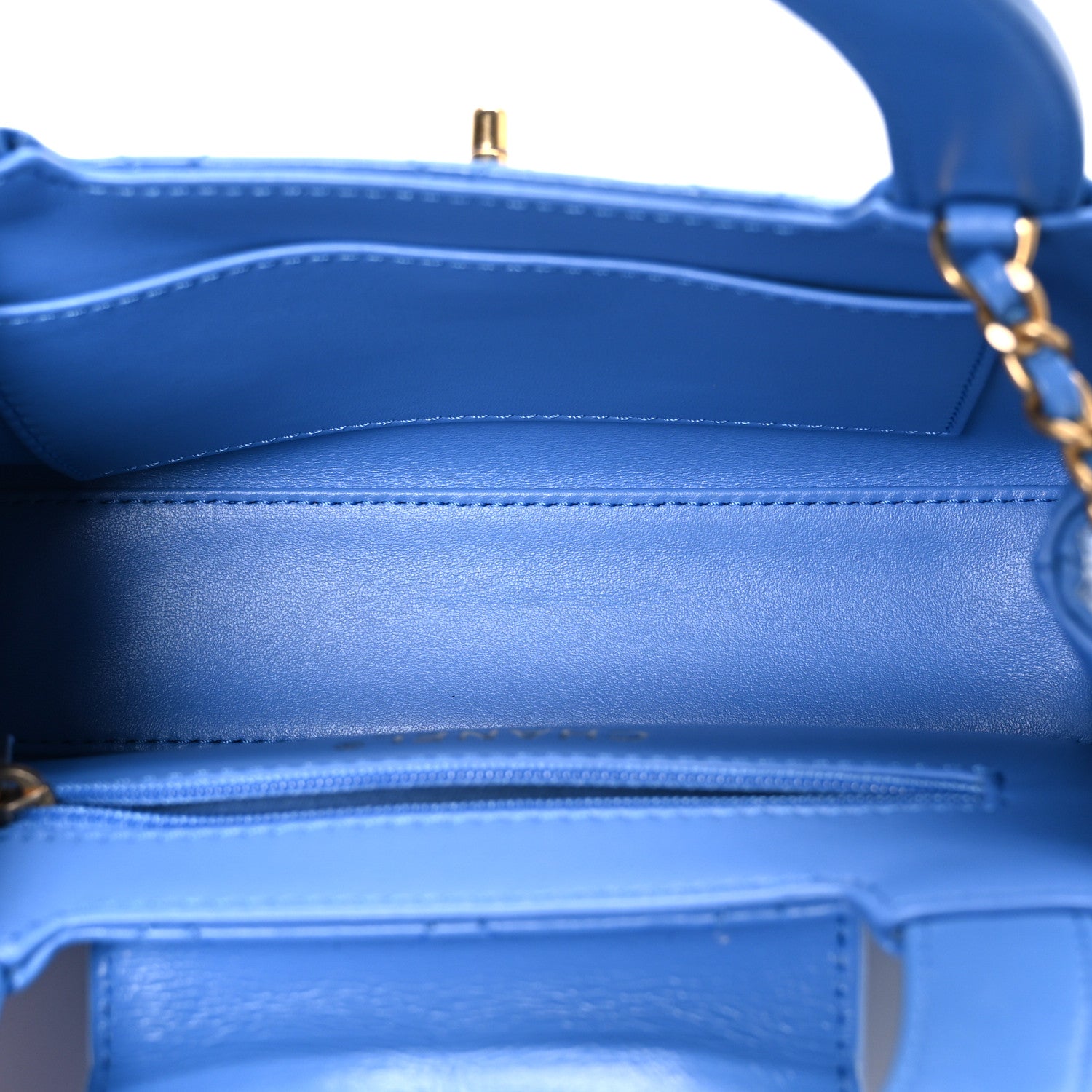 Shiny Aged Calfskin Quilted Nano Kelly Shopper Blue