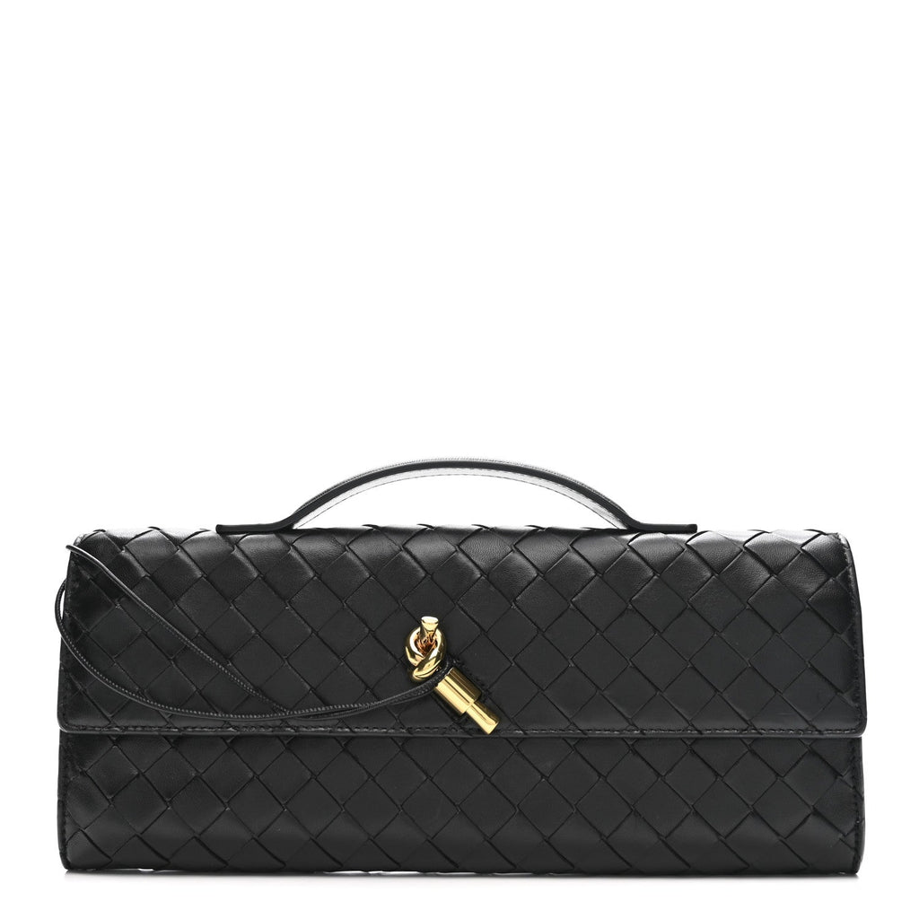 Nappa Intrecciato Long Andiamo Top Handle Clutch Black