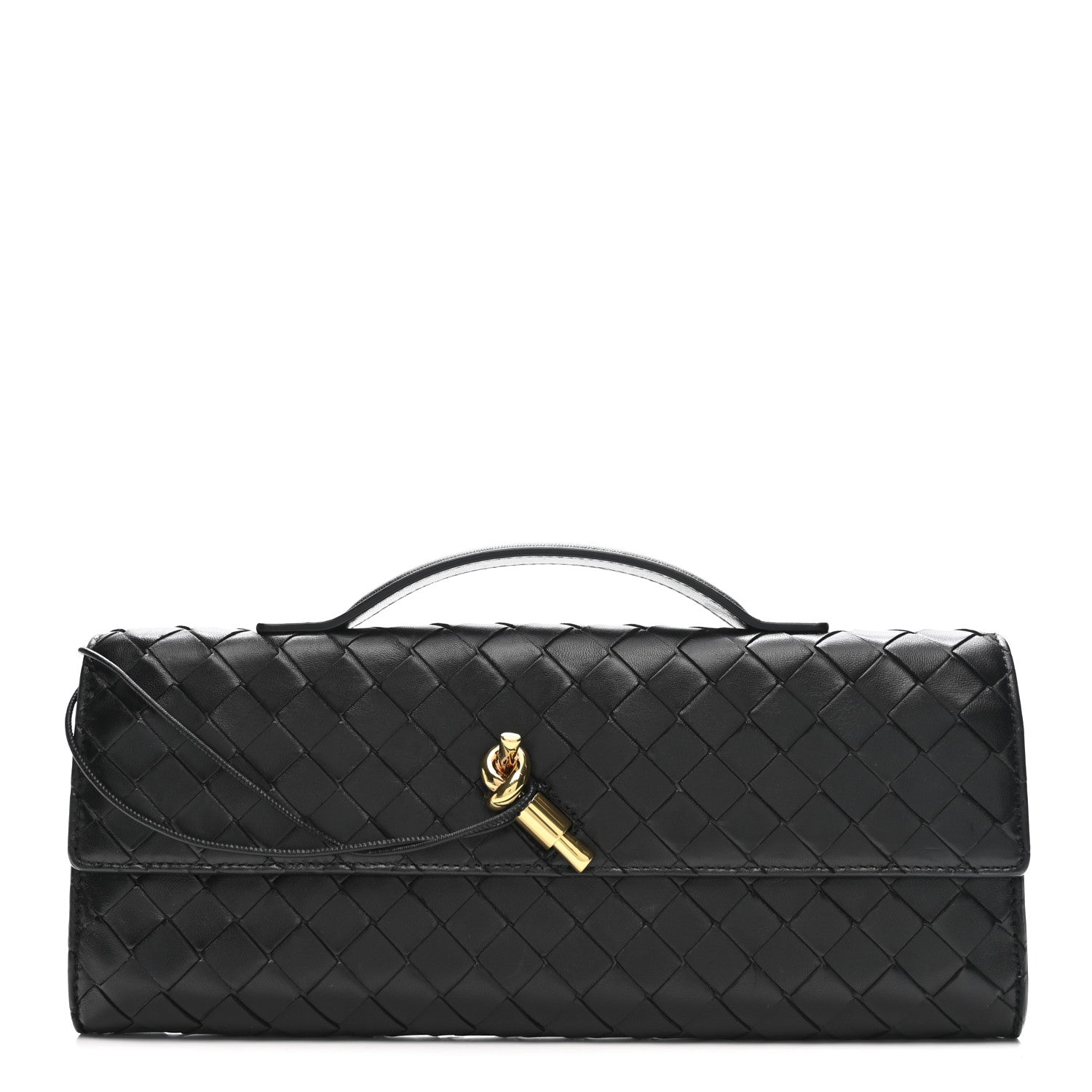Nappa Intrecciato Long Andiamo Top Handle Clutch Black