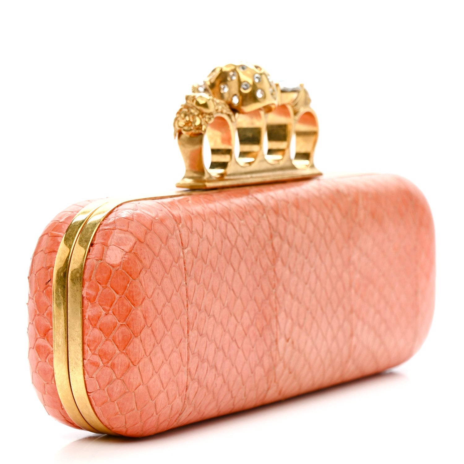 Snakeskin Knuckle Box Clutch Orange