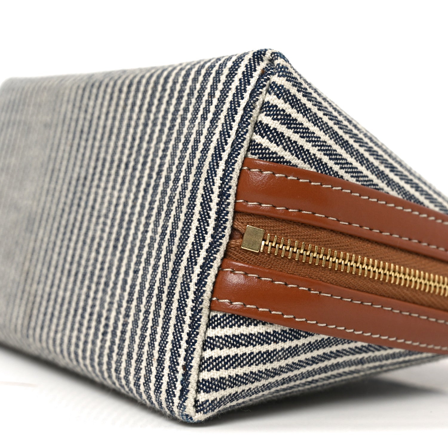 Canvas Calfskin Striped Triomphe Clutch On Chain Navy Blue Tan