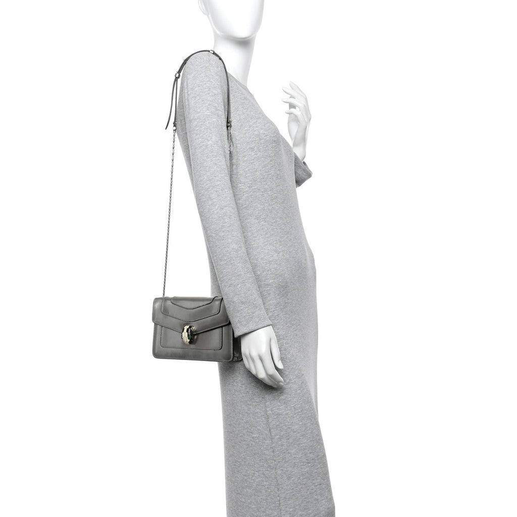 Metallic Calfskin Serpenti Forever Small Shoulder Bag Silver