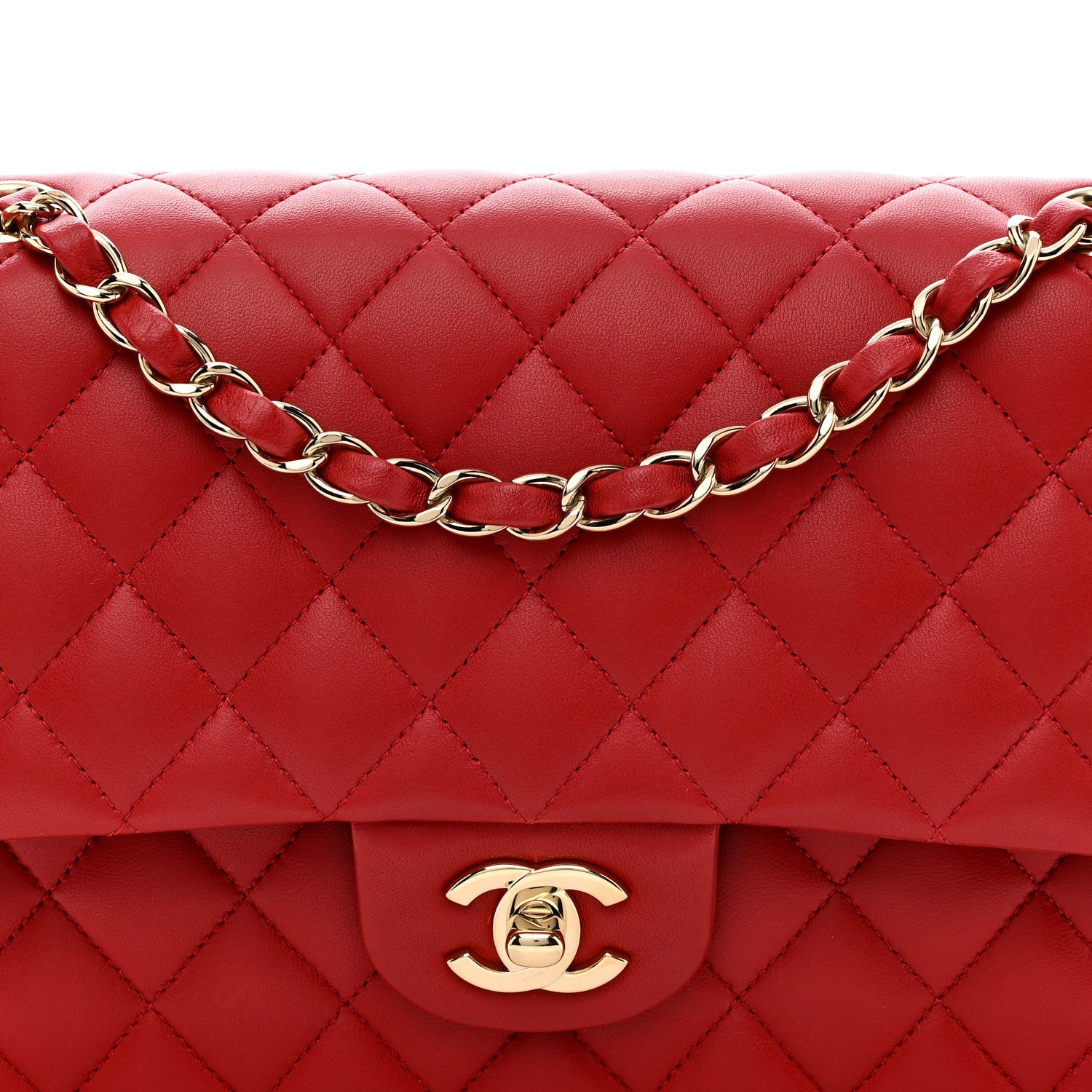 Lambskin Quilted Medium Double Flap Red