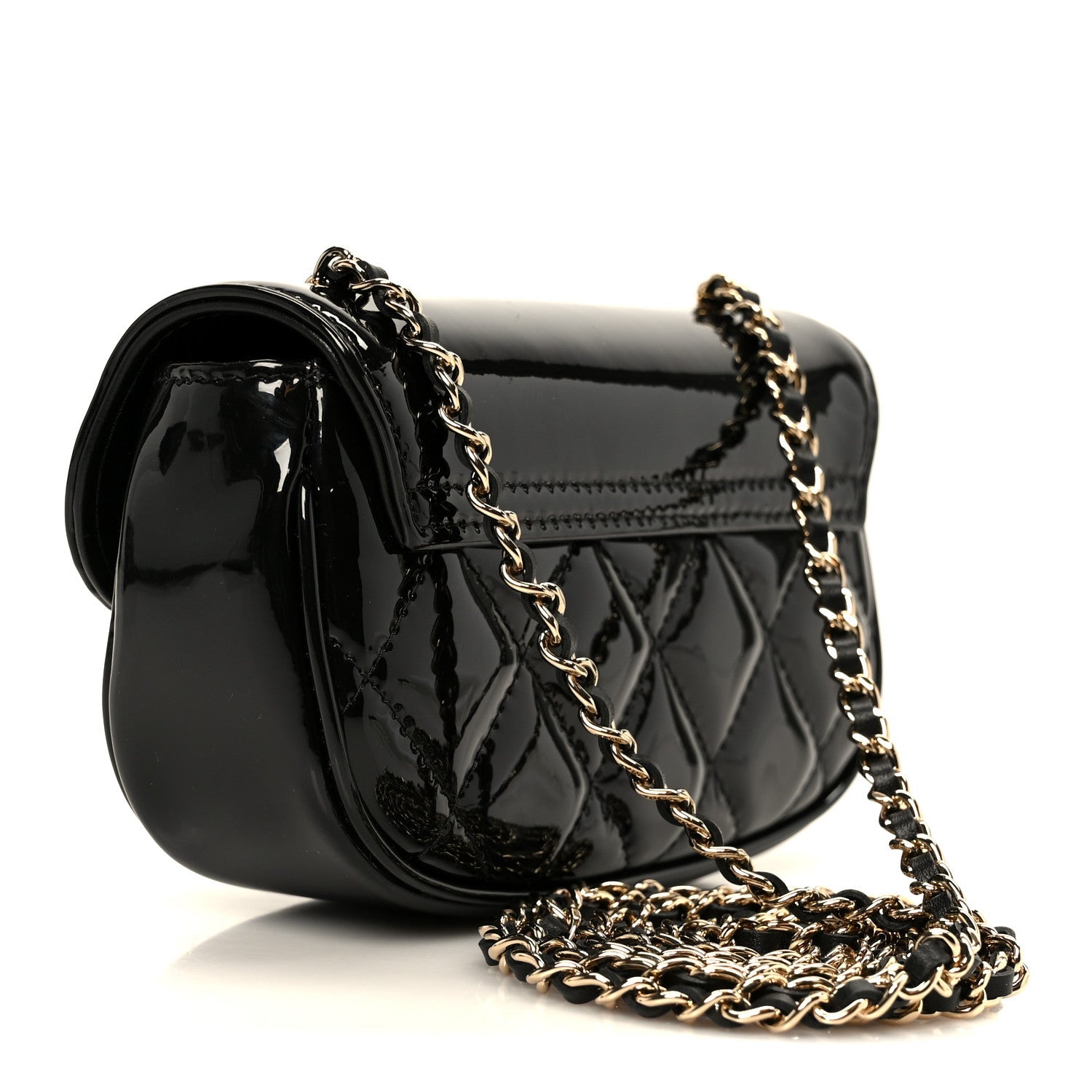 Patent Calfskin Quilted Mini Flap Black