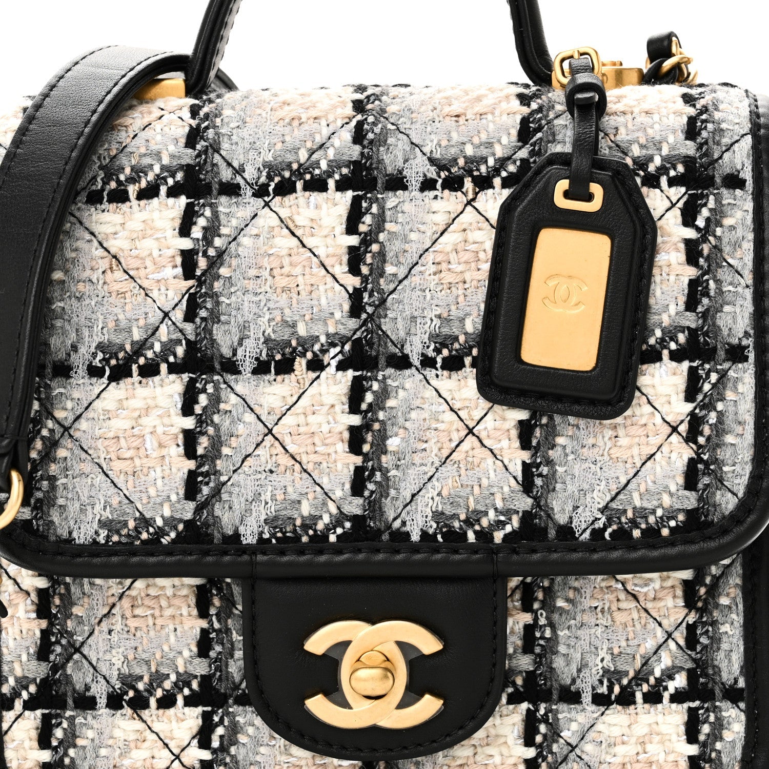 Tweed Calfskin School Memory Mini Top Handle Flap Ecru Grey Beige Black