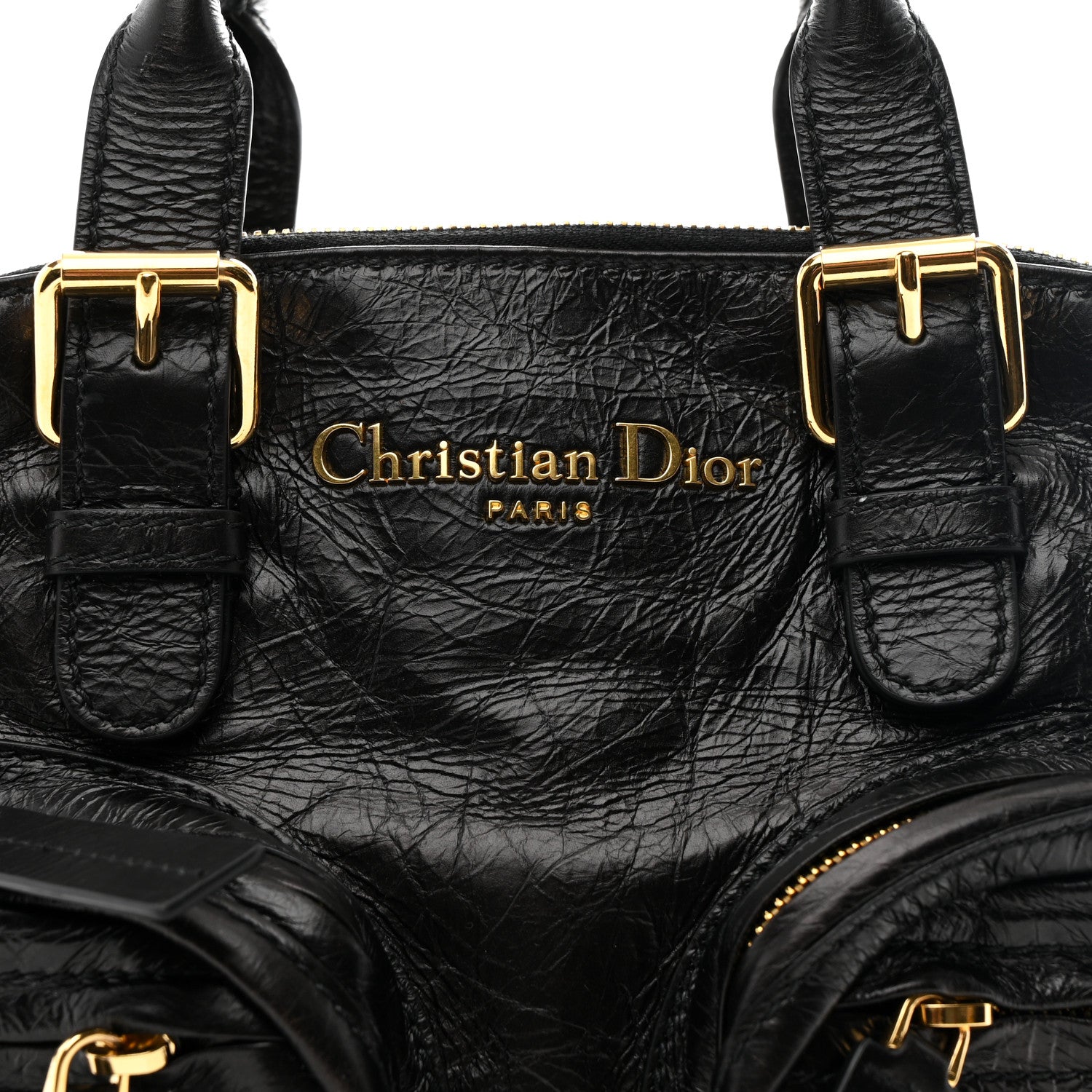 Crinkled Calfskin Small Grand Tour Bowling Bag Black