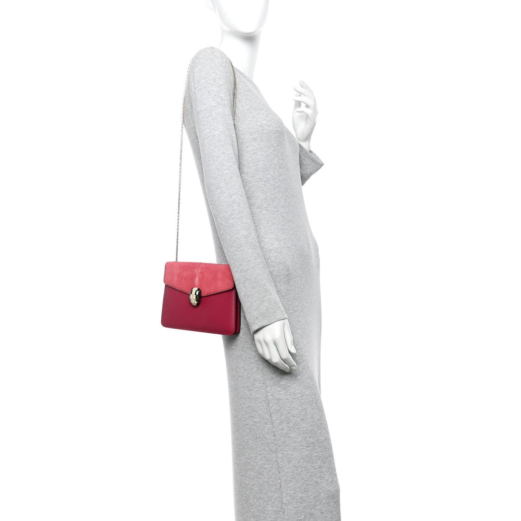 Calfskin Galuchat Serpenti Forever Crossbody Bag Dark Pink
