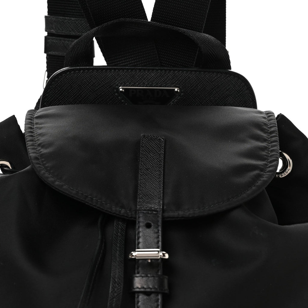 Nylon Vela Saffiano Small Cinch Backpack Black