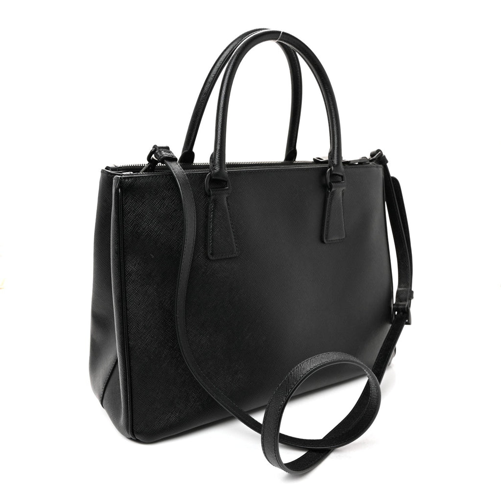 Saffiano Lux Monochrome Large Galleria Double Zip Tote Black