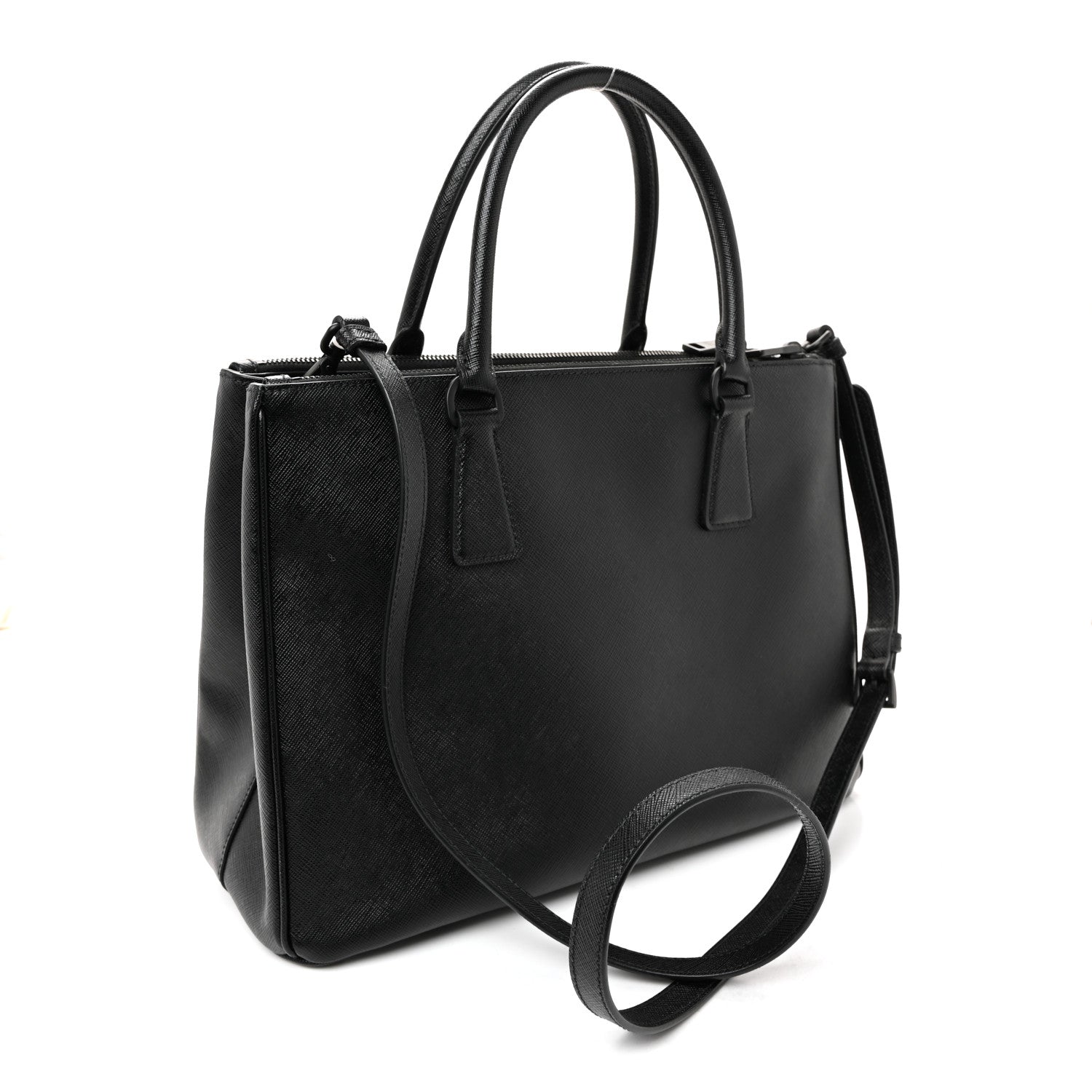 Saffiano Lux Monochrome Large Galleria Double Zip Tote Black