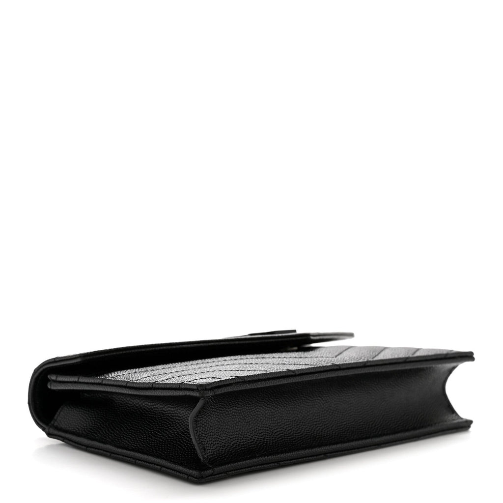 Grain De Poudre Matelasse Chevron Monogram Monochrome Envelope Chain Wallet Black