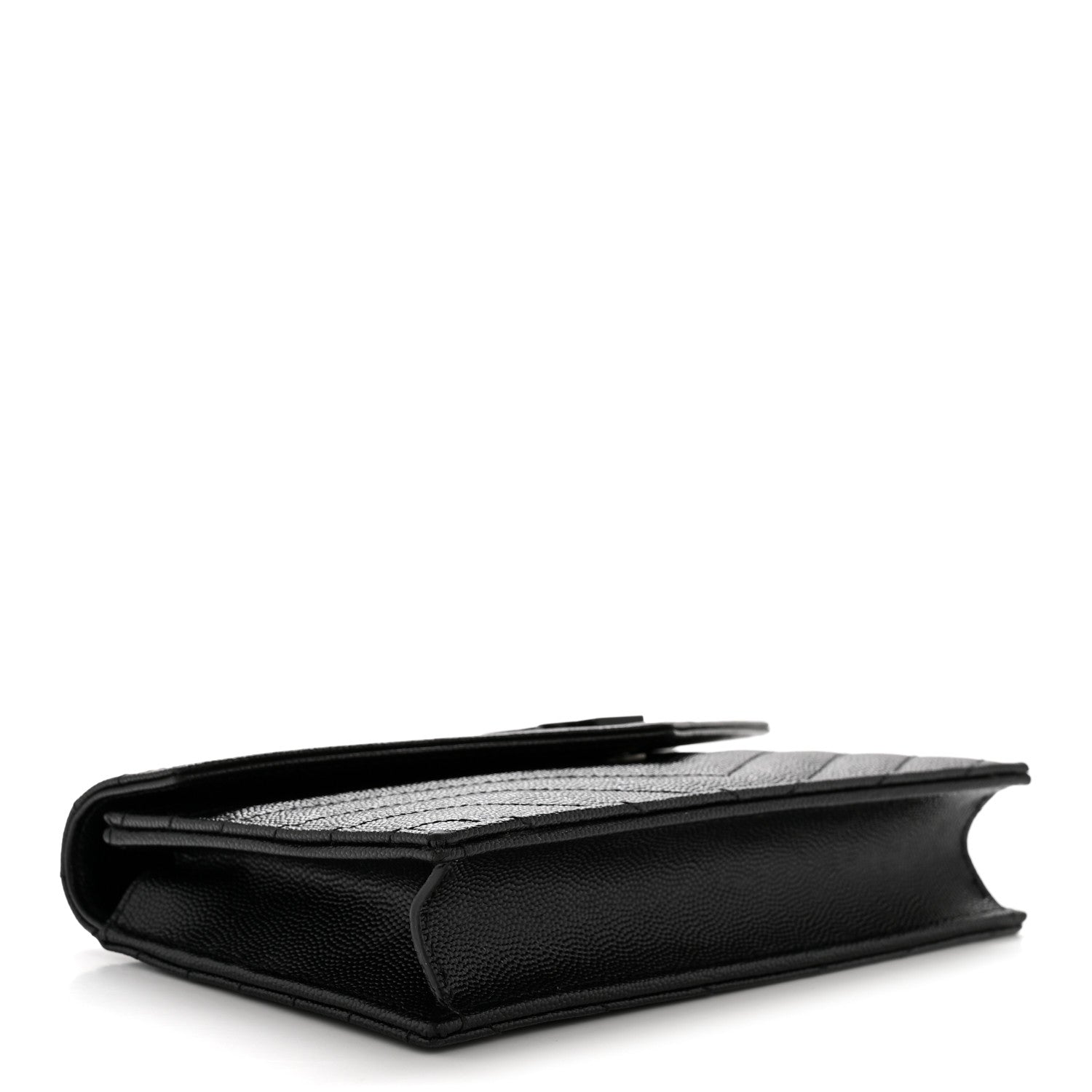 Grain De Poudre Matelasse Chevron Monogram Monochrome Envelope Chain Wallet Black