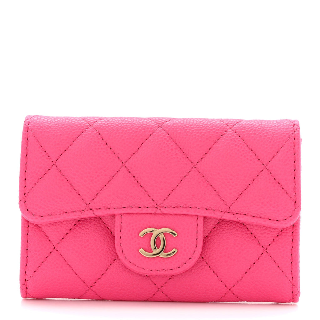 Caviar Quilted Flap  Holder Wallet Pink