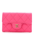 Caviar Quilted Flap  Holder Wallet Pink