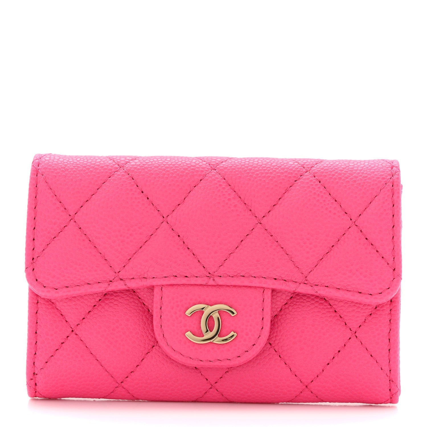Caviar Quilted Flap  Holder Wallet Pink