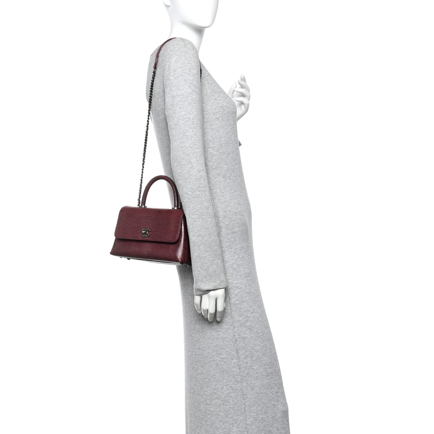 Lizard Mini Coco Handle Flap Burgundy