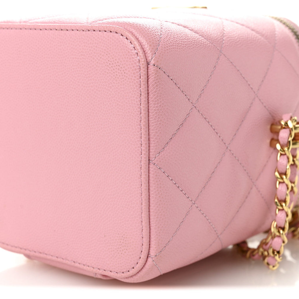Caviar Quilted Tiny CC Vanity Case With Chain Pink