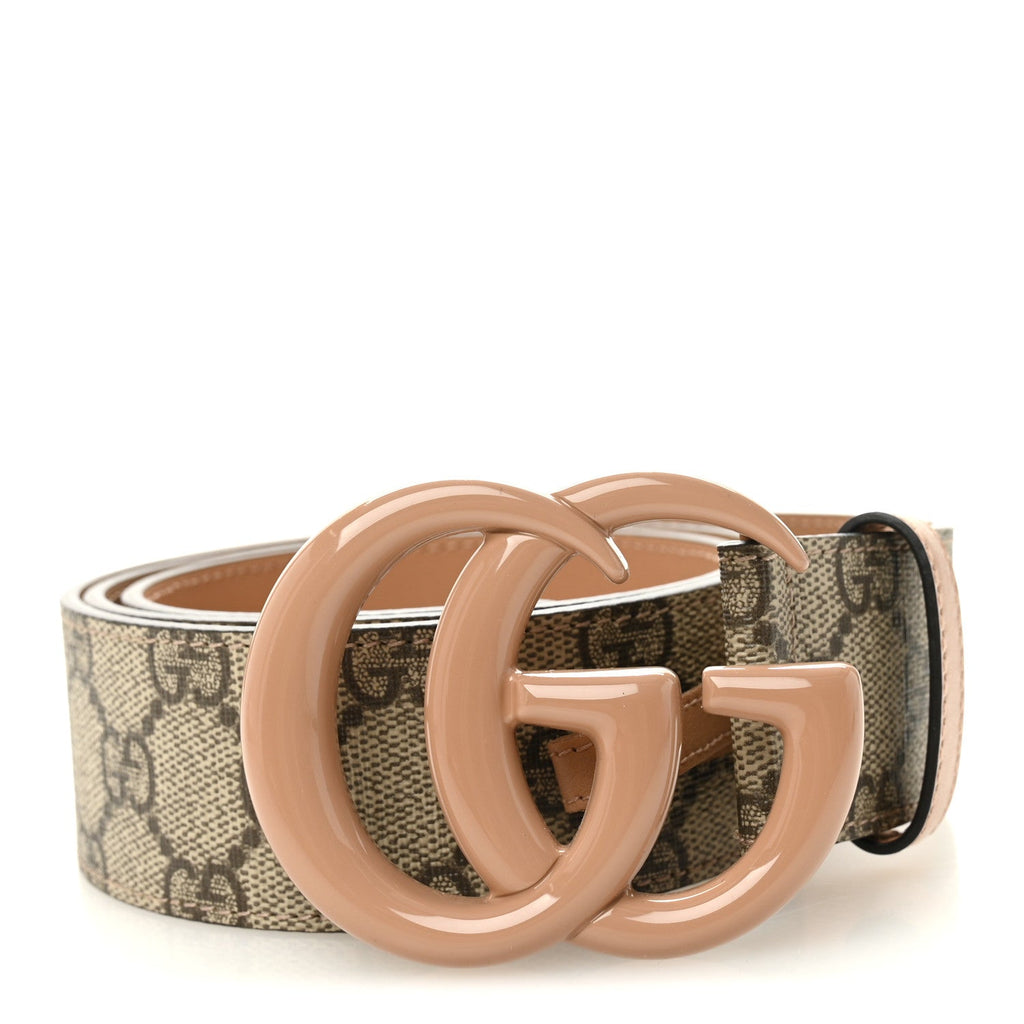 GG Supreme Monogram Plutone Calfskin Enamel Double G 40mm Belt 85 34 Beige Ebony Camelia