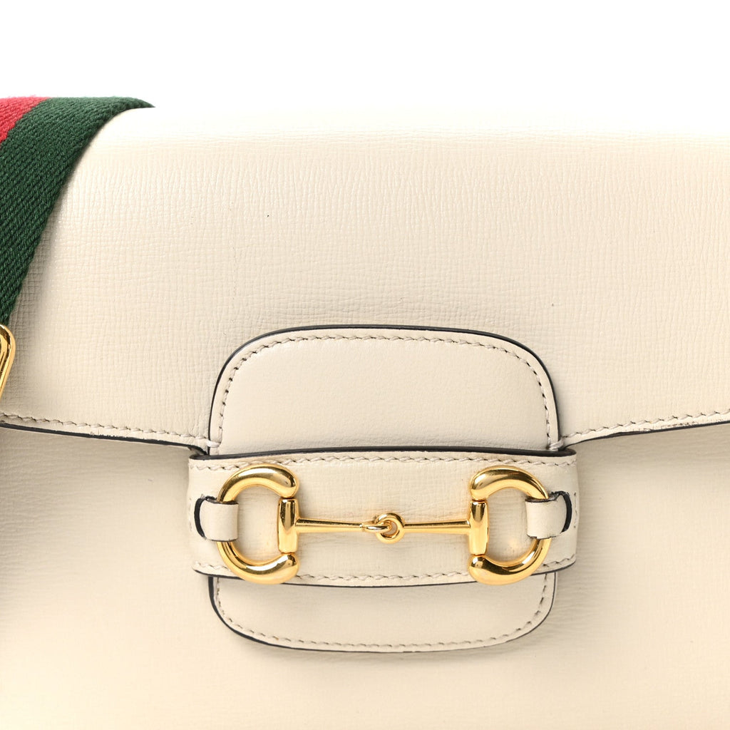 Azalea Calfskin Web Mini Horsebit 1955 Shoulder Bag Mystic White