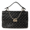Craquele Nappa Large Rockstud Spike Shoulder Bag Black