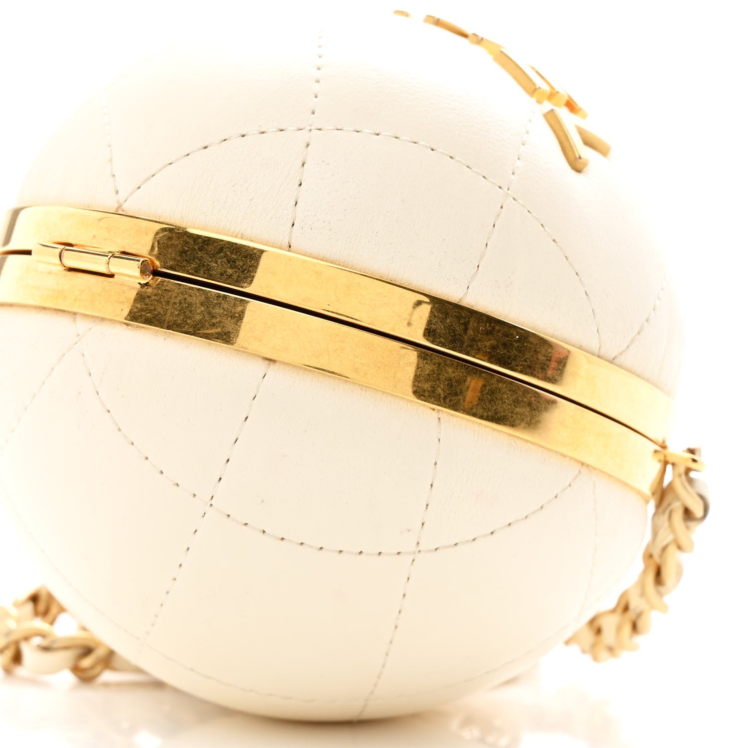 Lambskin Quilted Sphere Minaudiere Chain Clutch White