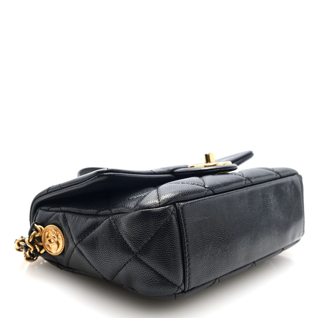 Caviar Quilted Small Twist Your Buttons Flap Black