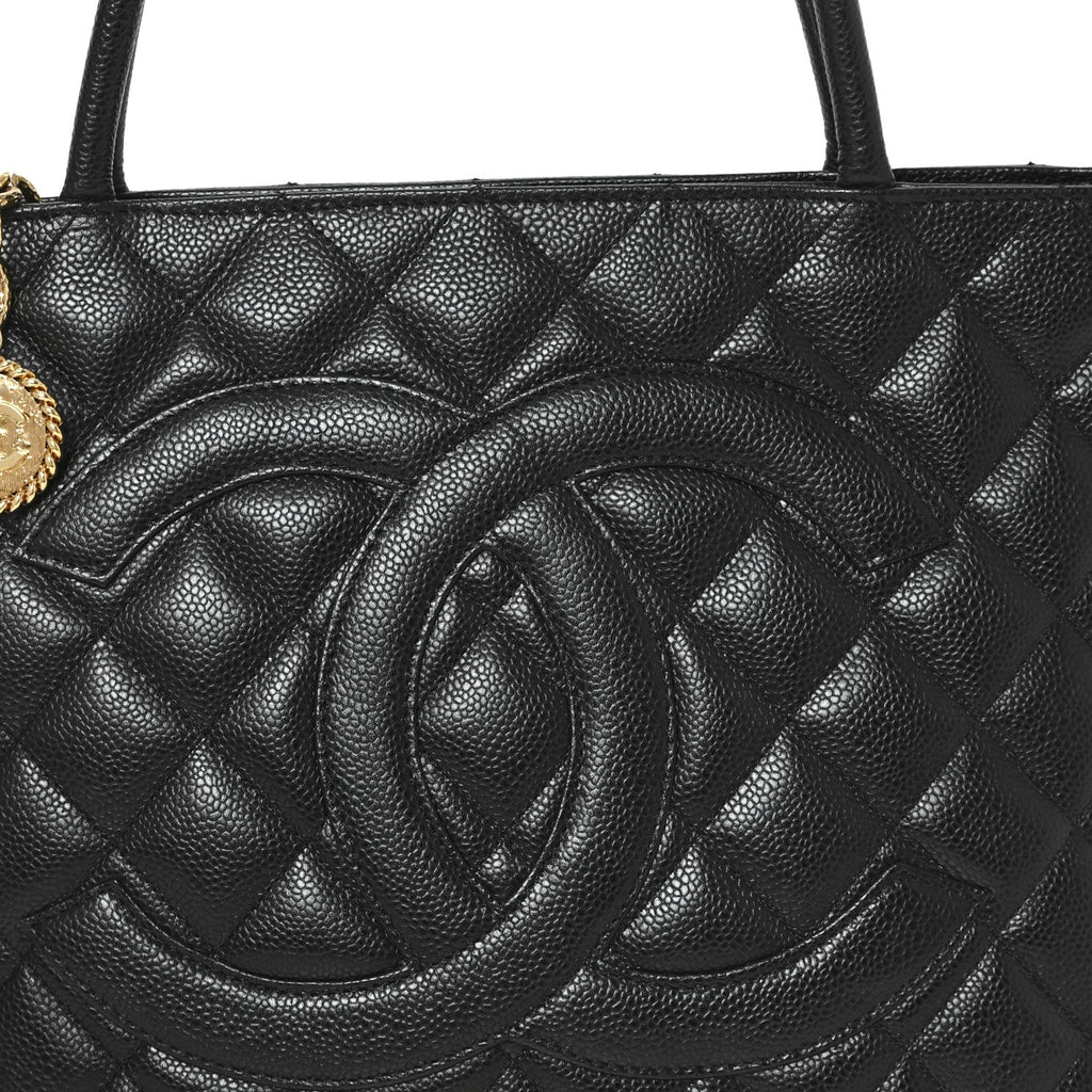 Caviar Quilted Medallion Tote Black