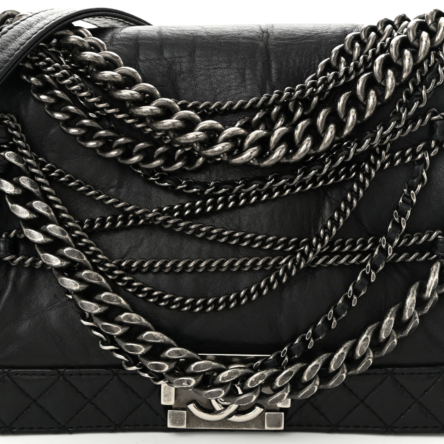 Calfskin Enchained New Medium Boy Flap Black