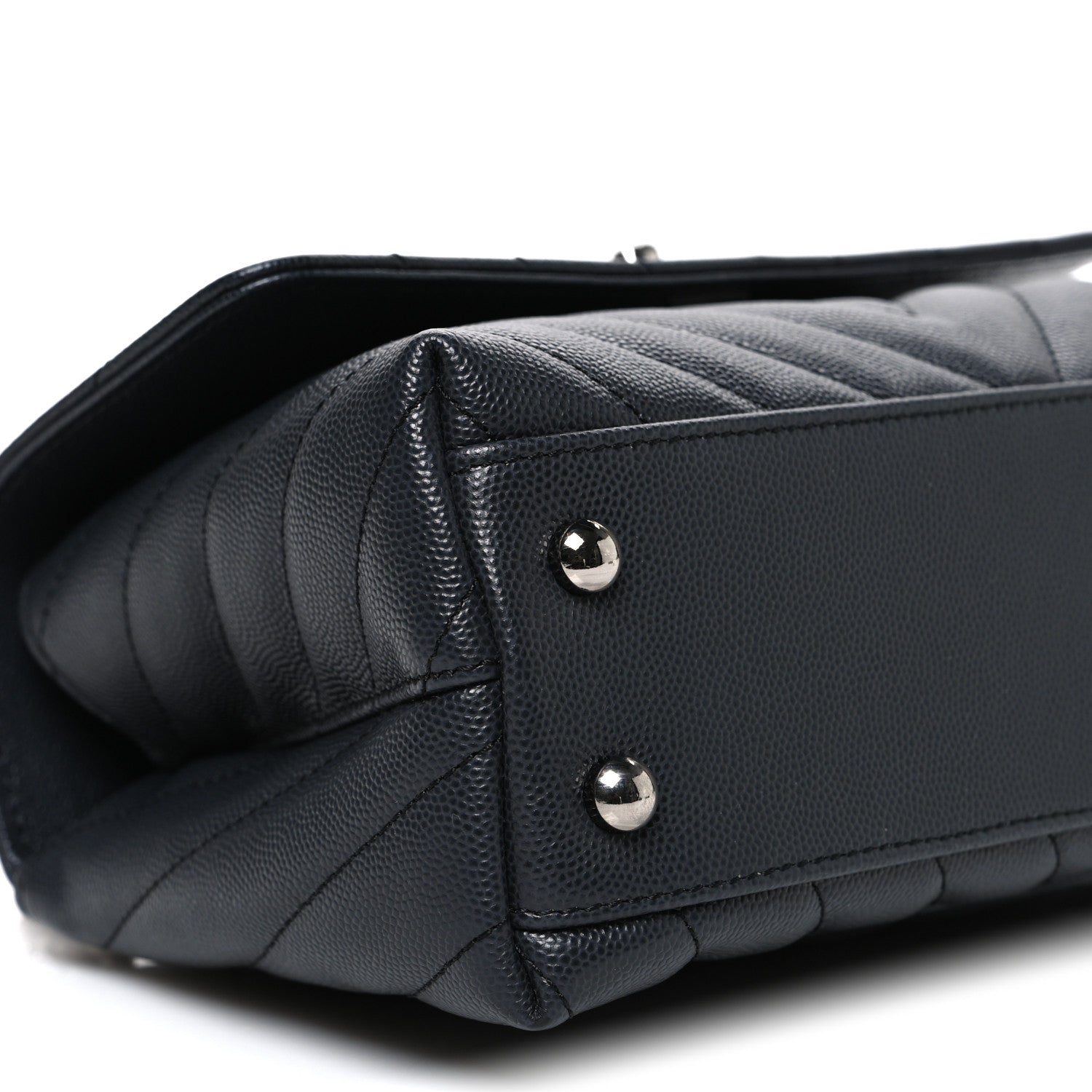 Caviar Chevron Quilted Mini Coco Handle Flap Dark Grey