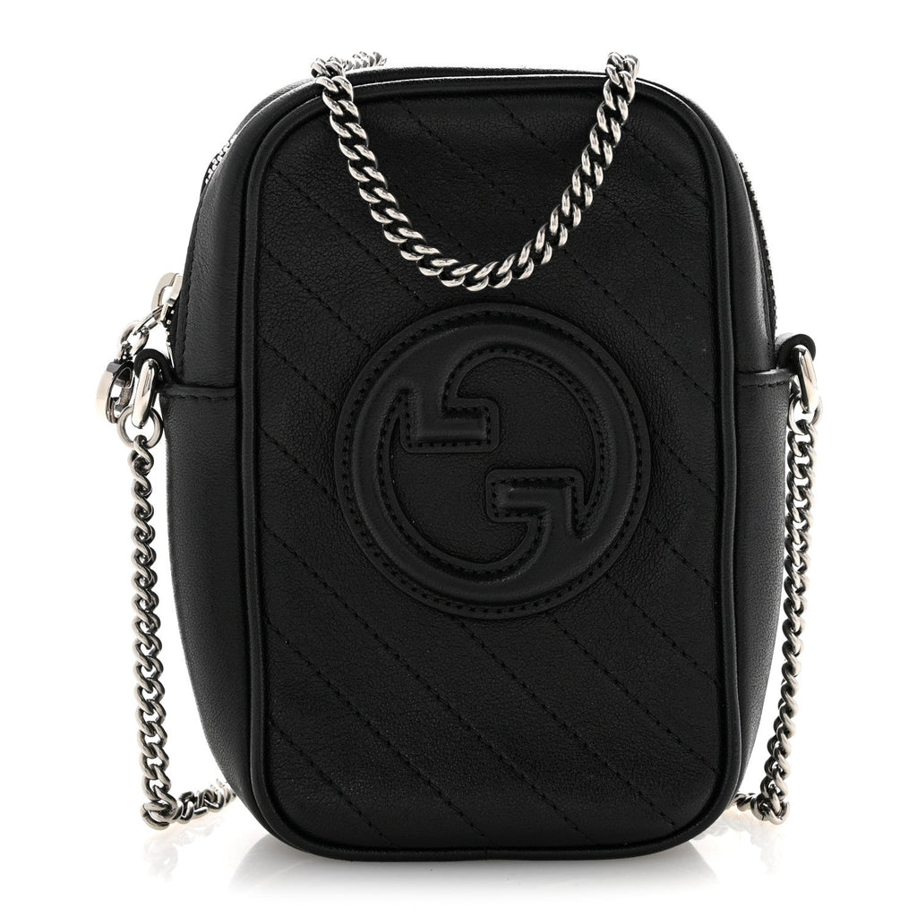Sakai Be Green Calfskin Diagonal Stitched Mini Blondie Vertical Shoulder Bag Black