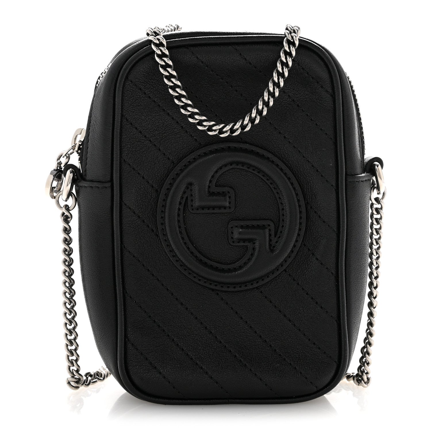 Sakai Be Green Calfskin Diagonal Stitched Mini Blondie Vertical Shoulder Bag Black