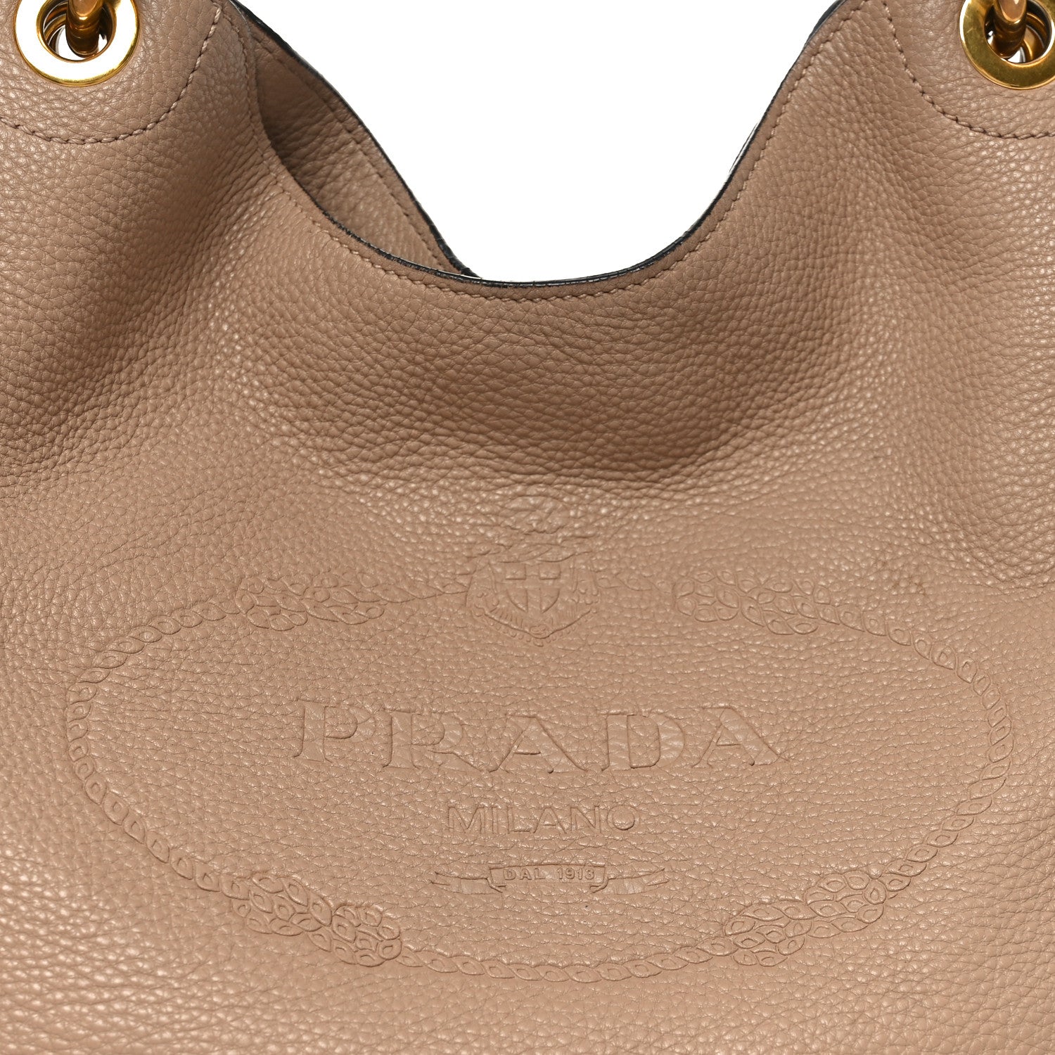 Vitello Phenix Embossed Logo Hobo Caramel