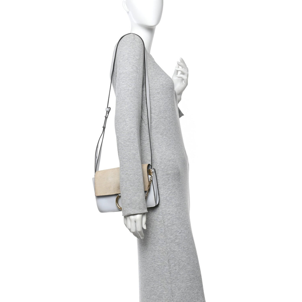 Suede Calfskin Small Faye Shoulder Bag Airy Grey