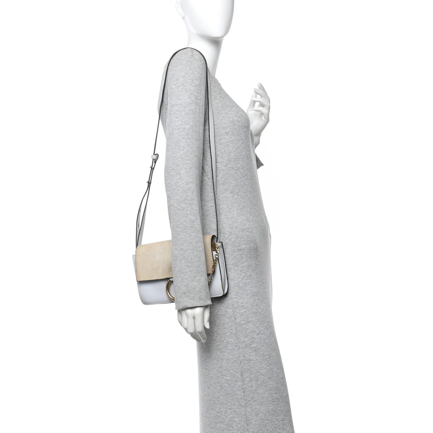 Suede Calfskin Small Faye Shoulder Bag Airy Grey